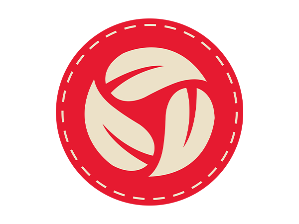 3 Blätter auf einem runden, roten Icon