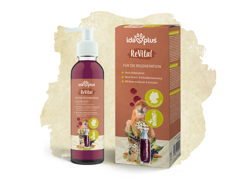Produktbild von Ida Plus ReVital für die Regeneration von Hühnern und anderem Geflügel. Praktischer Pumpspender