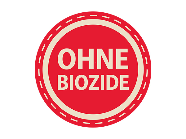 Icon in rot. Text: Ohne Biozide